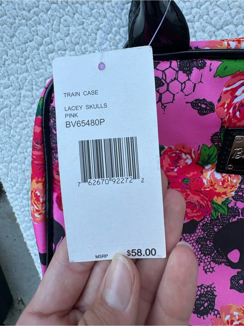 Betseyville by Betsey Johnson Pink Floral & Skull Makeup Cosmetic Bag